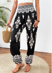Black bottoms,Tribal bottoms,Tribal Print Black Jogger Elastic Waist High Waisted Pants