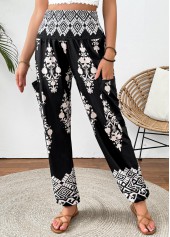 Tribal Print Black Jogger Elastic Waist High Waisted Pants