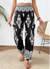 Black bottoms,Tribal bottoms,Tribal Print Black Jogger Elastic Waist High Waisted Pants