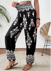 Black bottoms,Tribal bottoms,Tribal Print Black Jogger Elastic Waist High Waisted Pants