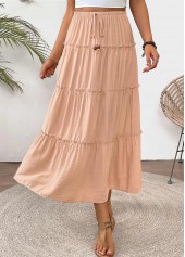 Light Camel bottoms,Plain Color bottoms,Light Camel Maxi Elastic Waist A Line Skirt