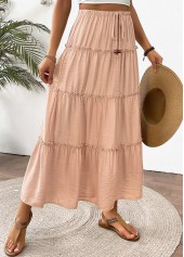 Light Camel bottoms,Plain Color bottoms,Light Camel Maxi Elastic Waist A Line Skirt