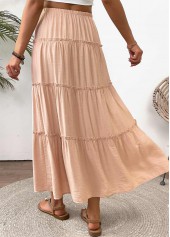 Light Camel bottoms,Plain Color bottoms,Light Camel Maxi Elastic Waist A Line Skirt