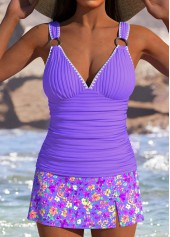 ensemble tankini taille haute à imprimé floral violet clair rotita