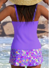 Light Purple swimwear,Floral swimwear,Plants swimwear,ROTITA Light Purple Floral Print High Waisted Tankini Set