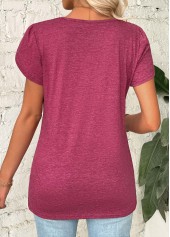 Dark Reddish Purple tops,Plain Color tops,ROTITA Dark Reddish Purple V Neck Short Sleeve T Shirt