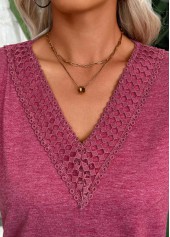 Dark Reddish Purple tops,Plain Color tops,ROTITA Dark Reddish Purple V Neck Short Sleeve T Shirt