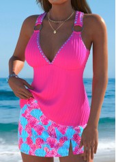 Hot Pink swimwear,Animal Print swimwear,ROTITA Hot Pink Marine Life Print Mid Waisted Tankini Set