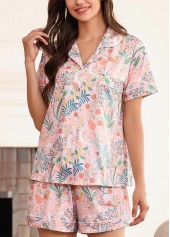 hellrosa Lounge-Top und Shorts mit Pflanzendruck