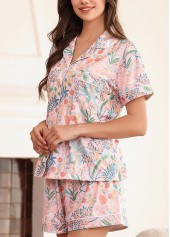 Light Pink loungewear,Plants loungewear,Plants Print Light Pink Lounge Top and Shorts