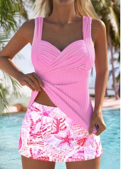 Ensemble tankini taille moyenne à imprimé vie marine rose Rotita