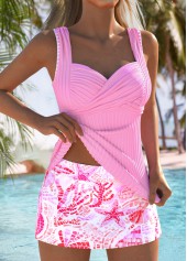Pink swimwear,Animal Print swimwear,ROTITA Pink Marine Life Print Mid Waisted Tankini Set