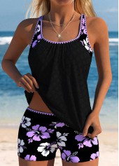 Light Purple plus size,Floral plus size,Plants plus size,ROTITA Plus Size Mid Waisted Floral Print Tankini Set