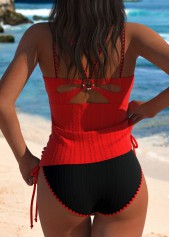 Red swimwear,Plain Color swimwear,ROTITA Red Mid Waisted Cut Out Tankini Set