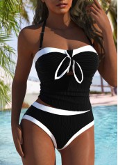Black swimwear,Plain Color swimwear,ROTITA Black Mid Waisted Bandeau Tankini Set