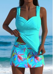 ensemble tankini taille moyenne à imprimé feuilles cyan rotita