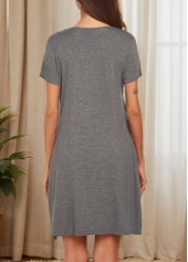 Dark Grey loungewear,Plain Color loungewear,Dark Grey Split Neck Short Sleeve Nightdress