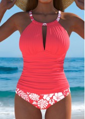 Rotita Criss Cross schwarzgrünes Tankini-Set mit Blumenmuster