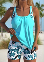 Rotita-Tankini-Set mit mittelhohem Bund und floralem Print in Cyan