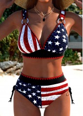 ROTITA Multi Color American Flag Print High Waisted Bikini Set