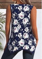 Navy tops,Floral tops,Plants tops,ROTITA Floral Print Navy Round Neck Tank Top and Camsiole