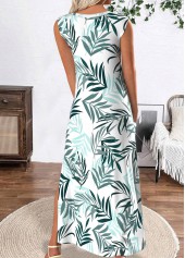 White dresses,Plants dresses,Everyday dresses,Casual dresses,ROTITA Tropical Plants Print White Maxi A Line Dress