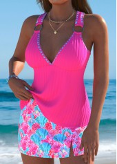 Hot Pink swimwear,Animal Print swimwear,ROTITA Hot Pink Marine Life Print Mid Waisted Tankini Set