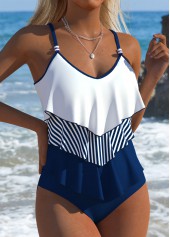 Rotita – Marineblaues gestreiftes Tankini-Set mit mittlerer Taille