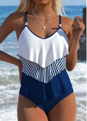 Navy swimwear,Striped swimwear,Geometric swimwear,ROTITA Navy Striped Mid Waisted Tankini Set