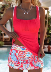 ROTITA Red Tribal Print Mid Waisted Tankini Set