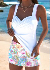 White swimwear,Paisley swimwear,ROTITA White Paisley Print Mid Waisted Tankini Set