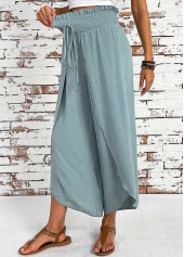 Mint Green bottoms,Plain Color bottoms,Mint Green Wide Leg Elastic Waist High Waisted Pants