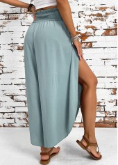 Mint Green bottoms,Plain Color bottoms,Mint Green Wide Leg Elastic Waist High Waisted Pants