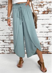 Mint Green bottoms,Plain Color bottoms,Mint Green Wide Leg Elastic Waist High Waisted Pants