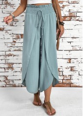 Mint Green bottoms,Plain Color bottoms,Mint Green Wide Leg Elastic Waist High Waisted Pants