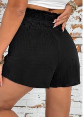 Black bottoms,Plain Color bottoms,Black Wide Leg Elastic Waist High Waisted Shorts