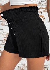 Black bottoms,Plain Color bottoms,Black Wide Leg Elastic Waist High Waisted Shorts