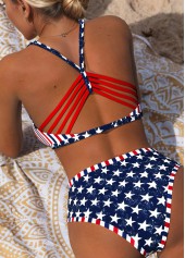 Ensemble bikini taille moyenne à imprimé drapeau américain bleu marine Rotita