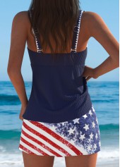 Navy swimwear,Flag swimwear,ROTITA Navy American Flag Print Mid Waisted Tankini Set