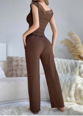 Dark Coffee loungewear,Plain Color loungewear,Dark Coffee V Neck Sleeveless Lounge Top and Pants
