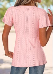 Light Pink tops,Plain Color tops,ROTITA Light Pink V Neck Short Sleeve T Shirt