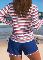 Blue swimwear,Striped swimwear,Geometric swimwear,ROTITA Blue Striped Mid Waisted Tankini Set