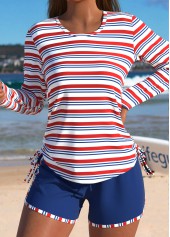 Blue swimwear,Striped swimwear,Geometric swimwear,ROTITA Blue Striped Mid Waisted Tankini Set