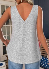 Grey tops,Flag tops,ROTITA Flag Print Grey V Neck Strappy Tank Top