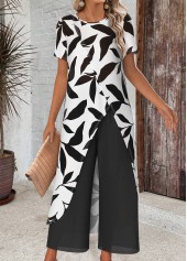 Knöchellanges weißes Oberteil mit geradem Bein und Rotita-Blattmuster