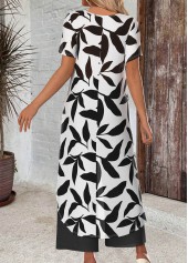 White jumpsuits&rompers,Plants jumpsuits&rompers,ROTITA Leaf Print White Ankle Length Straight Leg Top