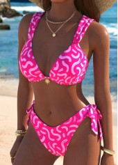 Hot Pink swimwear,Graphic swimwear,ROTITA Hot Pink Graffiti Print Low Waisted Bikini Set