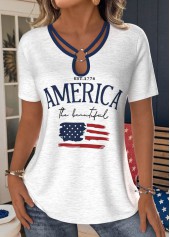 ROTITA American Flag White Lace Up Collar T Shirt