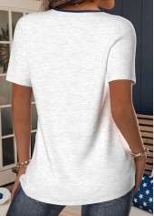 White tops,Flag tops,ROTITA American Flag White Lace Up Collar T Shirt