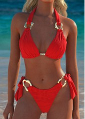 Red swimwear,Plain Color swimwear,ROTITA Red Low Waisted Tie Bikini Set